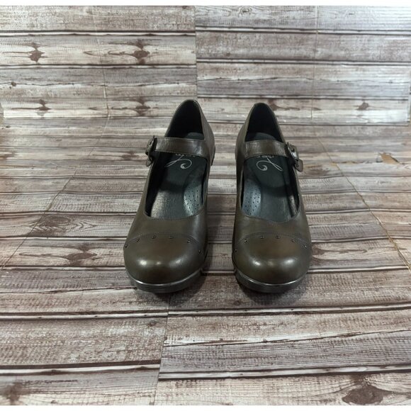 Dansko Fanny Wedge Mary Jane Leather Pumps Platform sz 41 US 10.5 c: olive NEW - Picture 2 of 9